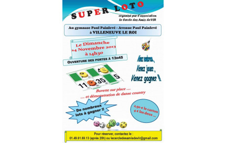 SUPER LOTO au gymnase Paul Painlevé le dimanche 24/11/2013 à partir de 14h30